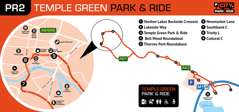 Temple Green Park and Ride route map